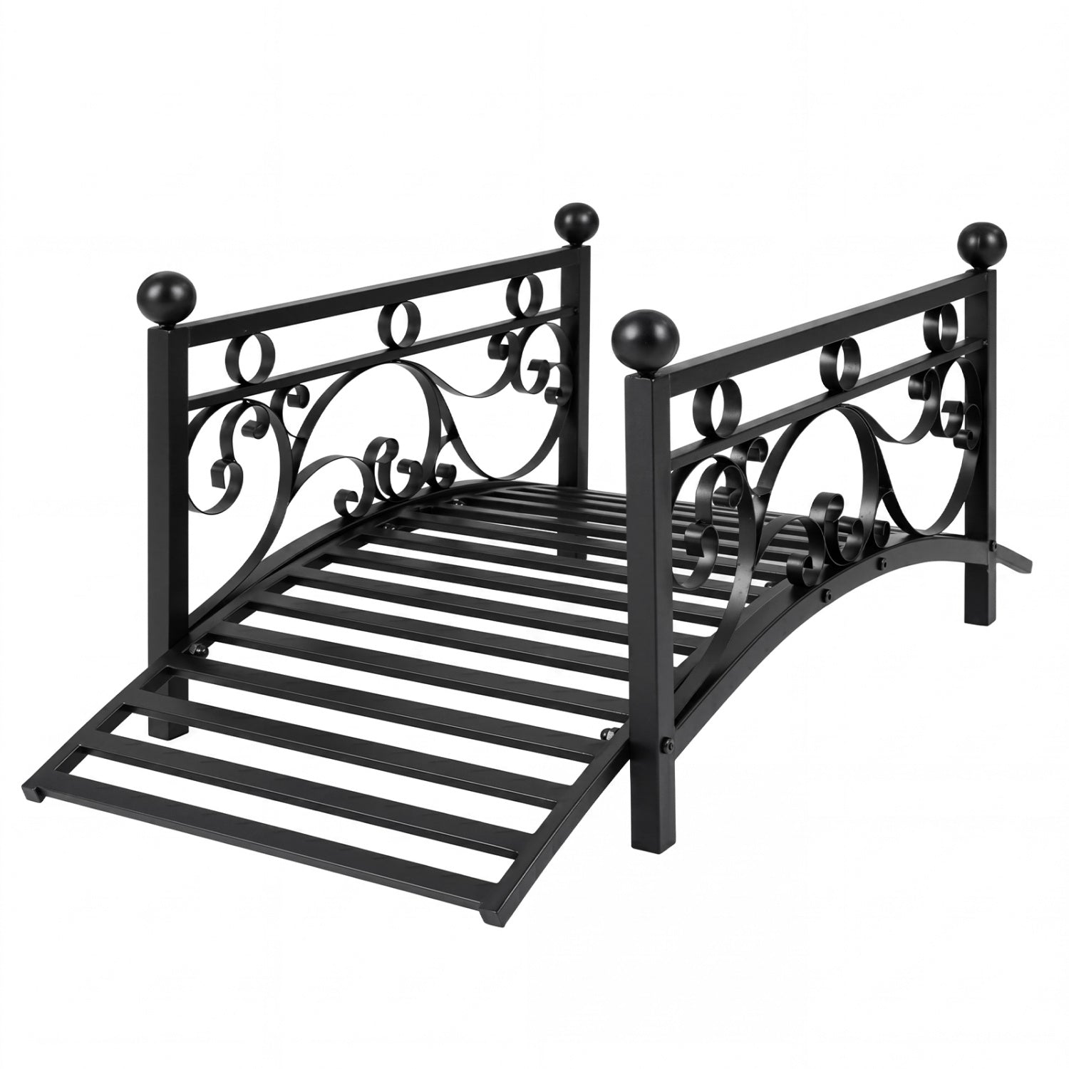 3.3 Ft Garden Metal Bridge, Dual Patterned Side Rails, Black Outdoor Decor at Gallery Canada