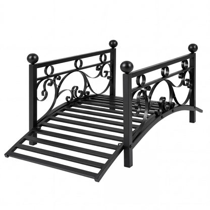 3.3 Ft Garden Metal Bridge, Dual Patterned Side Rails, Black Outdoor Decor Black at Gallery Canada