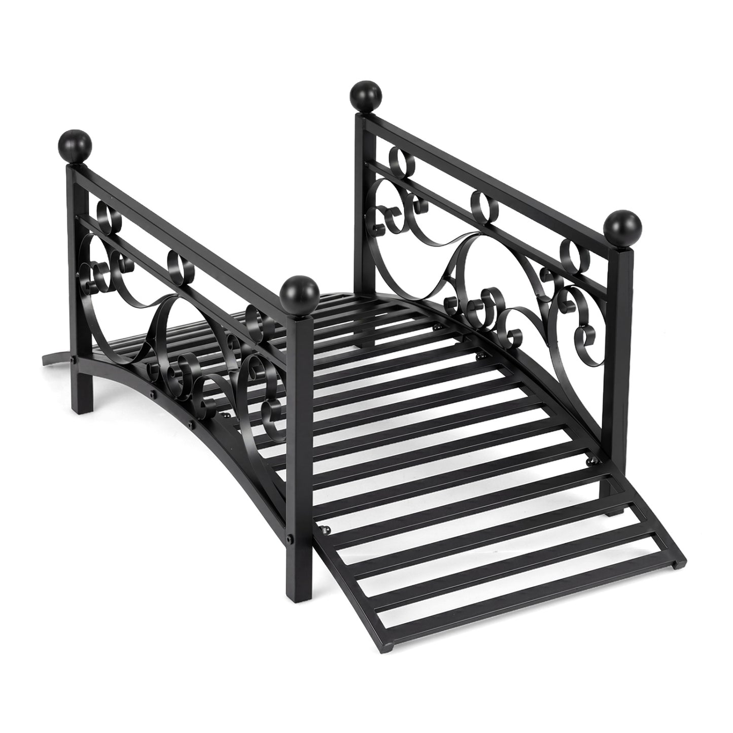 3.3 Ft Garden Metal Bridge, Dual Patterned Side Rails, Black Outdoor Decor at Gallery Canada