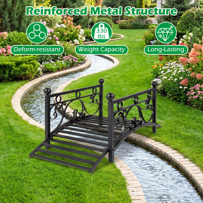 3.3 Ft Garden Metal Bridge, Dual Patterned Side Rails, Black Outdoor Decor at Gallery Canada