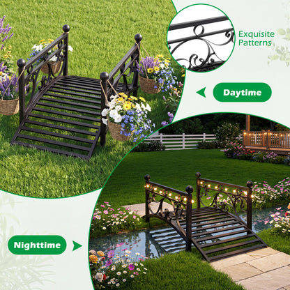 3.3 Ft Garden Metal Bridge, Dual Patterned Side Rails, Black Outdoor Decor at Gallery Canada