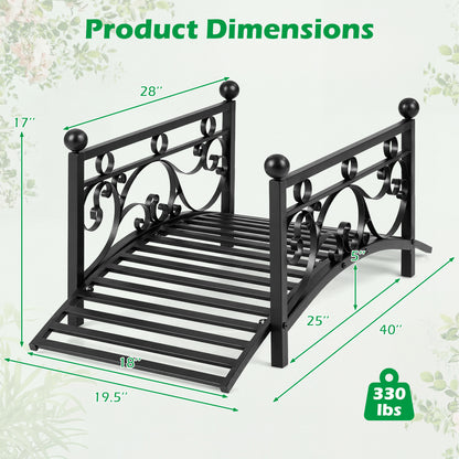 3.3 Ft Garden Metal Bridge, Dual Patterned Side Rails, Black Outdoor Decor at Gallery Canada