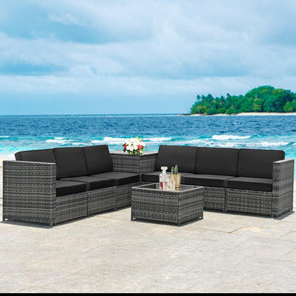 8 Piece Wicker Rattan Dining Set, With Storage Table, Black Outdoor Sectionals at Gallery Canada