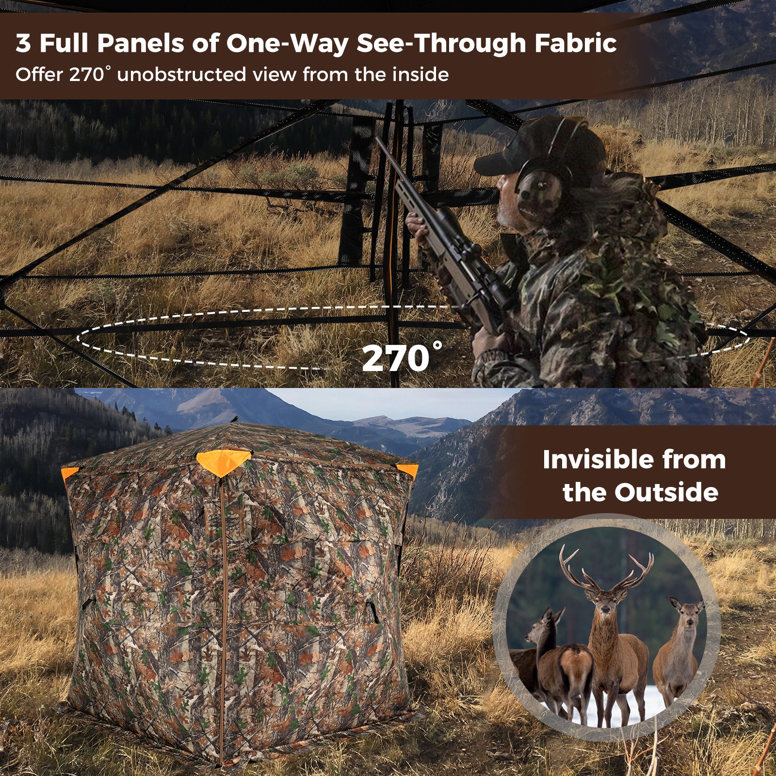 3-4 Person Hunting Blind 270° See-Through Pop-up Ground Blind with Full-Open Swing Door Tents at Gallery Canada