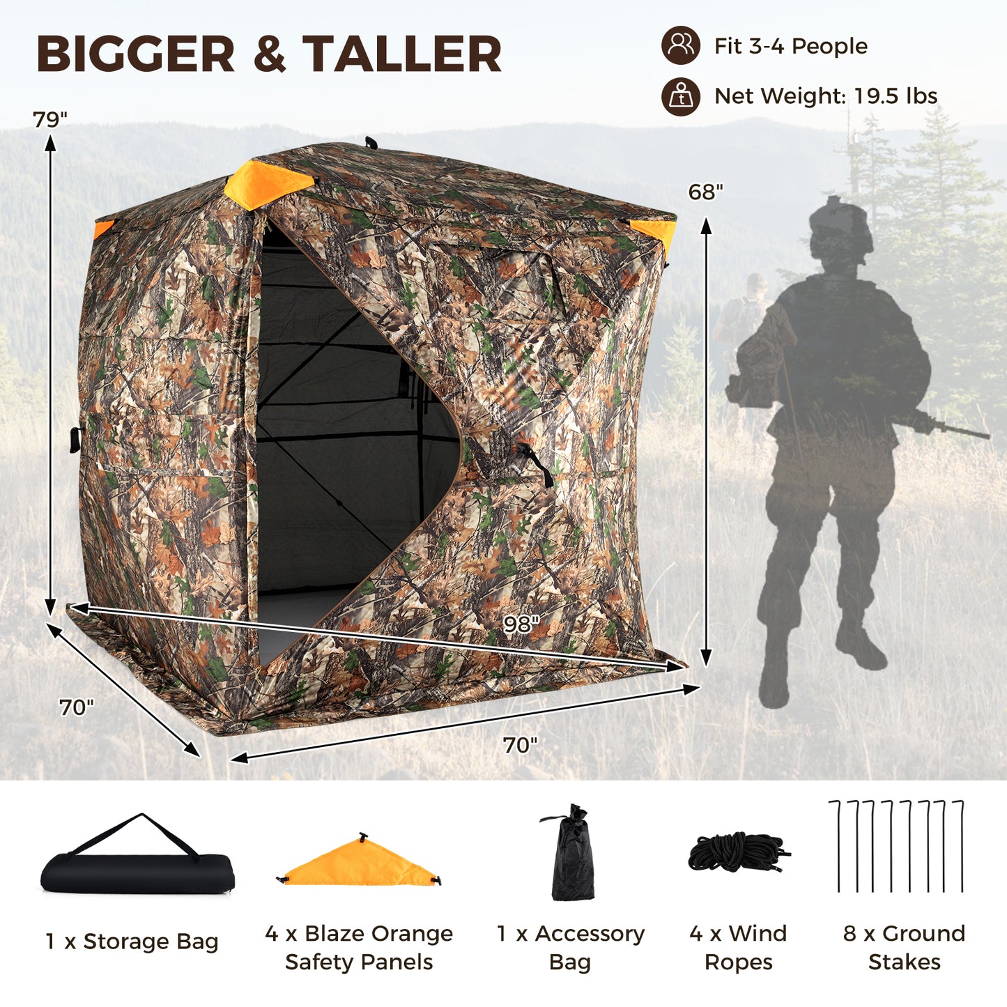 3-4 Person Hunting Blind 270° See-Through Pop-up Ground Blind with Full-Open Swing Door Tents at Gallery Canada