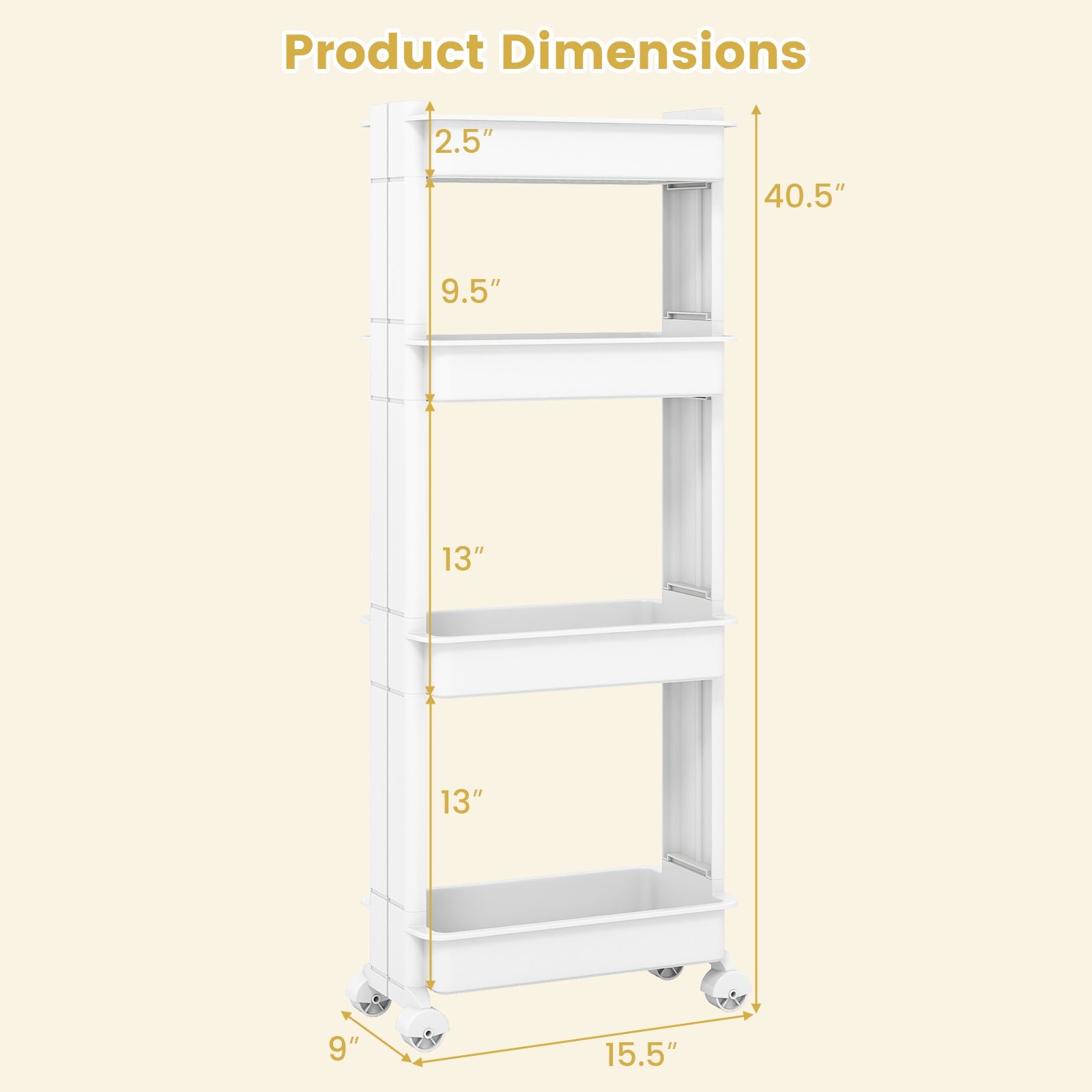 3/4-Tier Rolling Utility Cart with Detachable Trays and Smooth Wheels-4-Tier Kitchen Islands & Carts at Gallery Canada