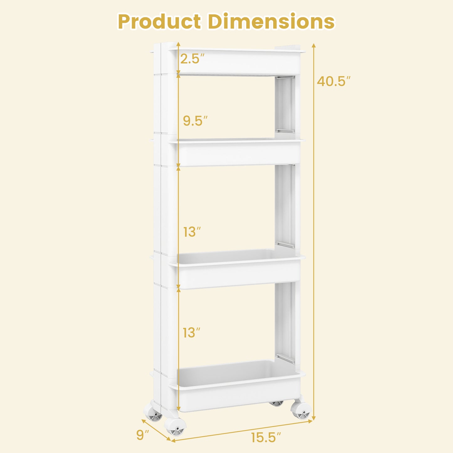 3/4-Tier Rolling Utility Cart with Detachable Trays and Smooth Wheels-4-Tier Kitchen Islands & Carts at Gallery Canada
