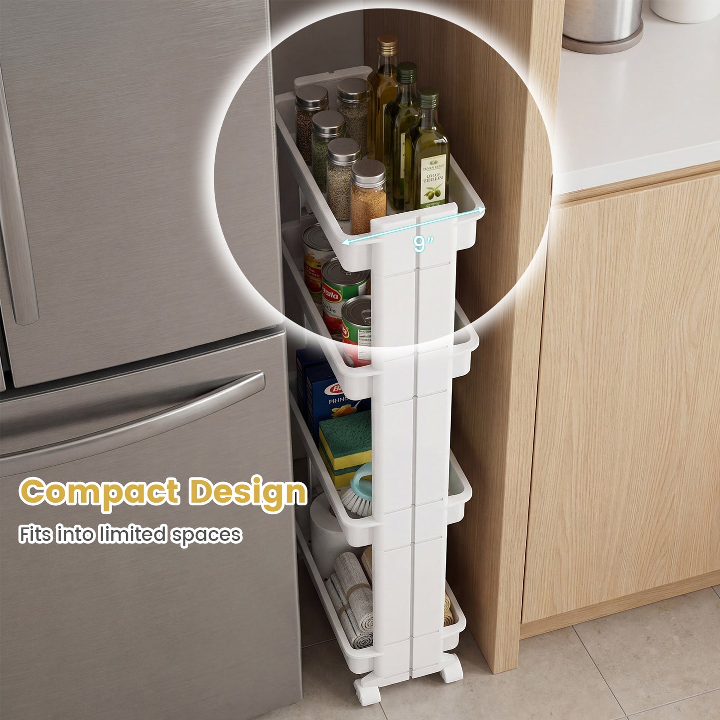 3/4-Tier Rolling Utility Cart with Detachable Trays and Smooth Wheels-4-Tier Kitchen Islands & Carts at Gallery Canada