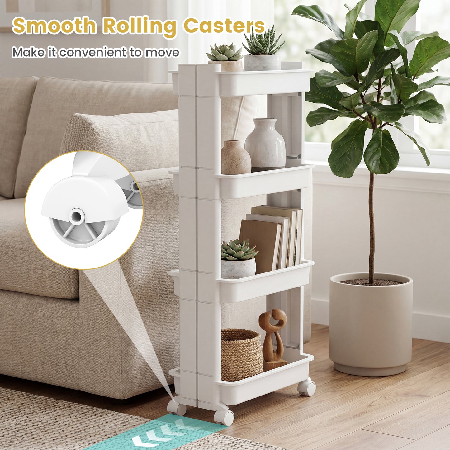 3/4-Tier Rolling Utility Cart with Detachable Trays and Smooth Wheels-4-Tier Kitchen Islands & Carts at Gallery Canada