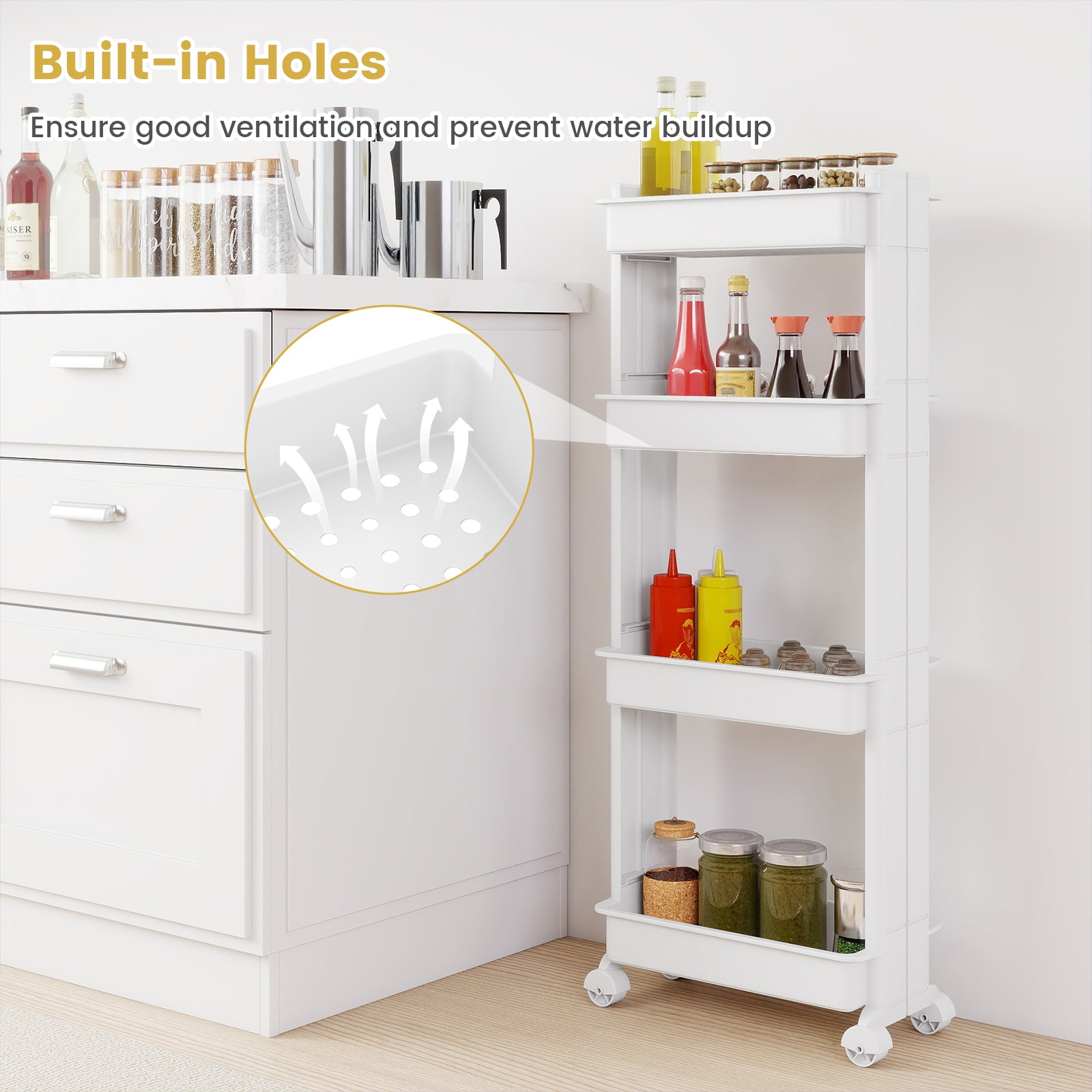 3/4-Tier Rolling Utility Cart with Detachable Trays and Smooth Wheels-4-Tier Kitchen Islands & Carts at Gallery Canada