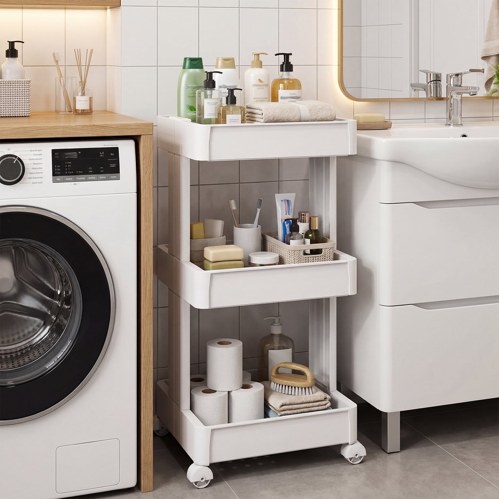 3/4-Tier Rolling Utility Cart with Detachable Trays and Smooth Wheels-3-Tier Kitchen Islands & Carts at Gallery Canada