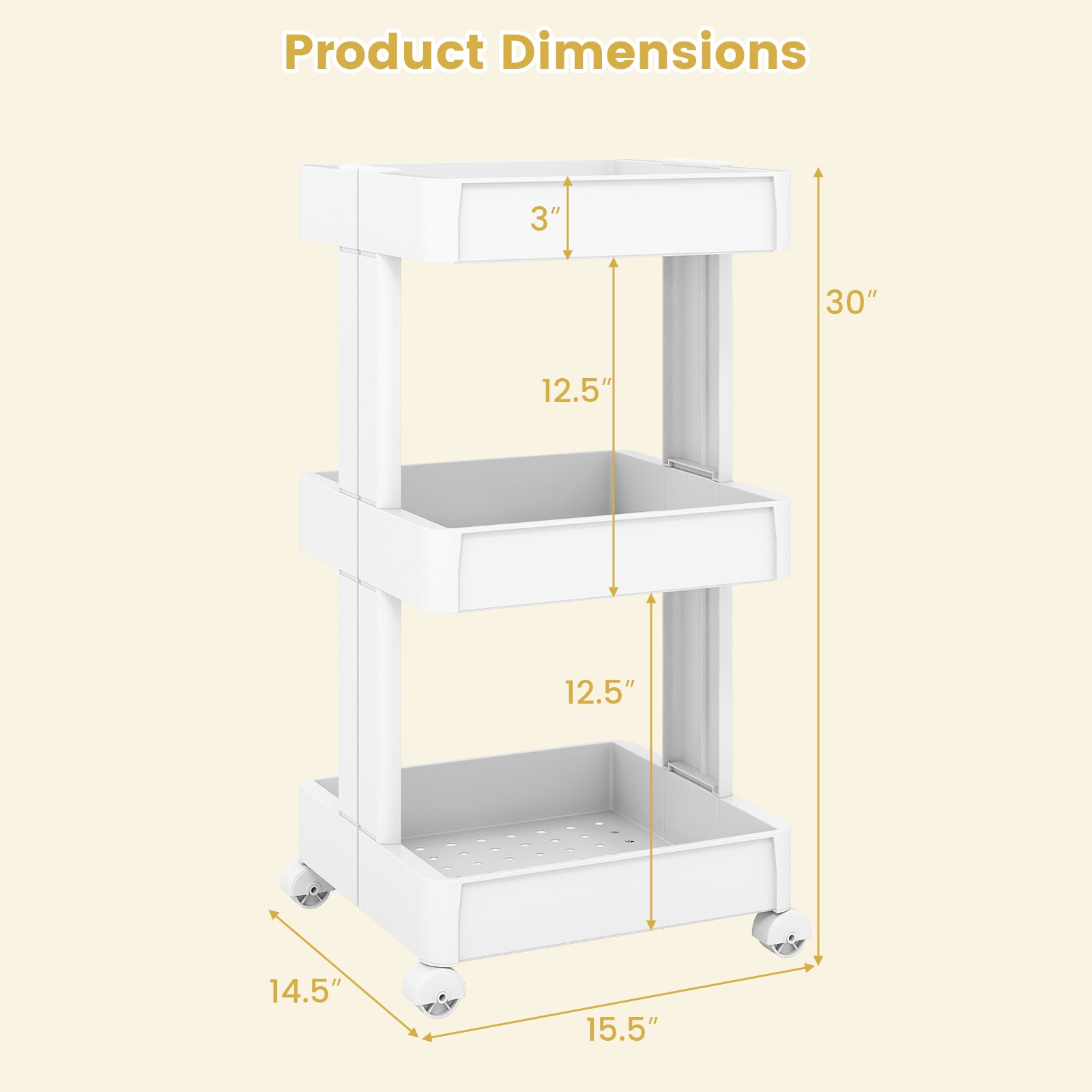 3/4-Tier Rolling Utility Cart with Detachable Trays and Smooth Wheels-3-Tier Kitchen Islands & Carts at Gallery Canada