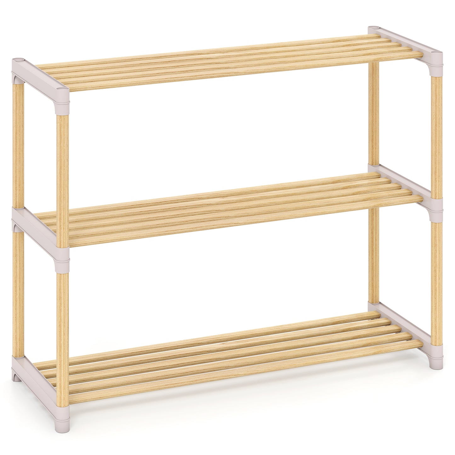 3/4-Tier Solid Wood Shoe Rack with Slatted Open Shelves-3-Tier, Natural