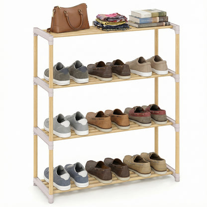 3/4-Tier Solid Wood Shoe Rack with Slatted Open Shelves-4-Tier, Natural