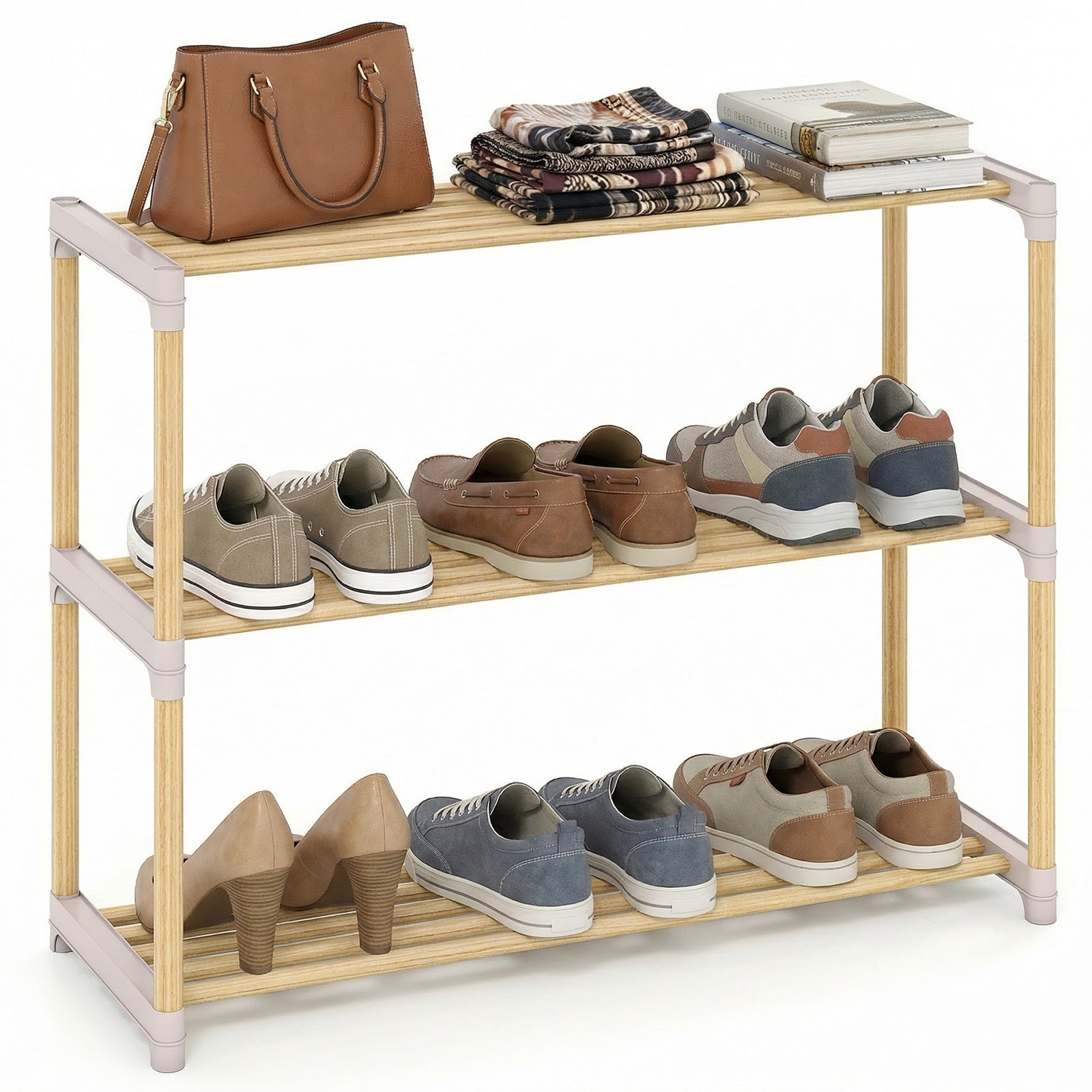 3/4-Tier Solid Wood Shoe Rack with Slatted Open Shelves-3-Tier, Natural Shoe Racks & Storage Benches Natural at Gallery Canada