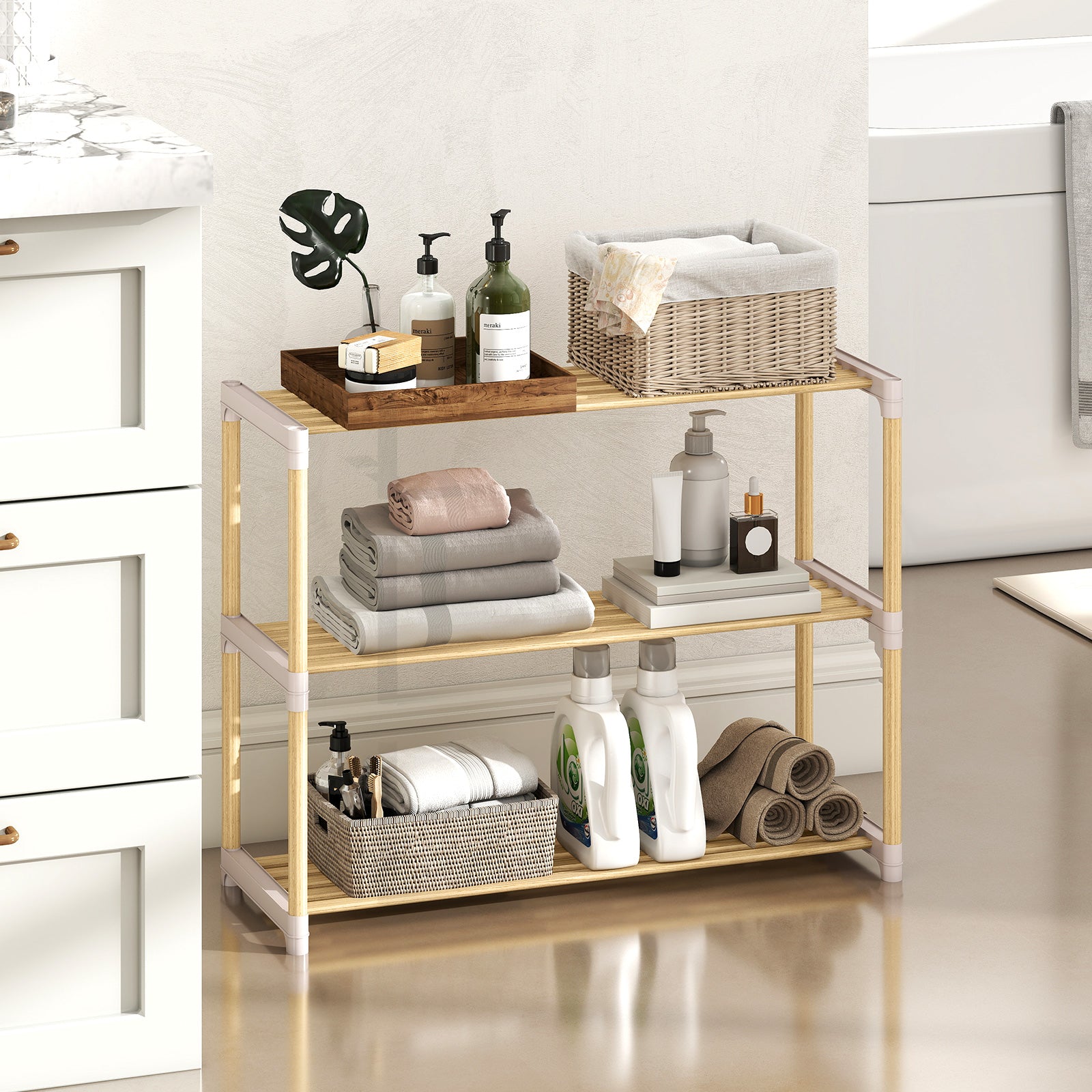 3/4-Tier Solid Wood Shoe Rack with Slatted Open Shelves-3-Tier, Natural Shoe Racks & Storage Benches at Gallery Canada