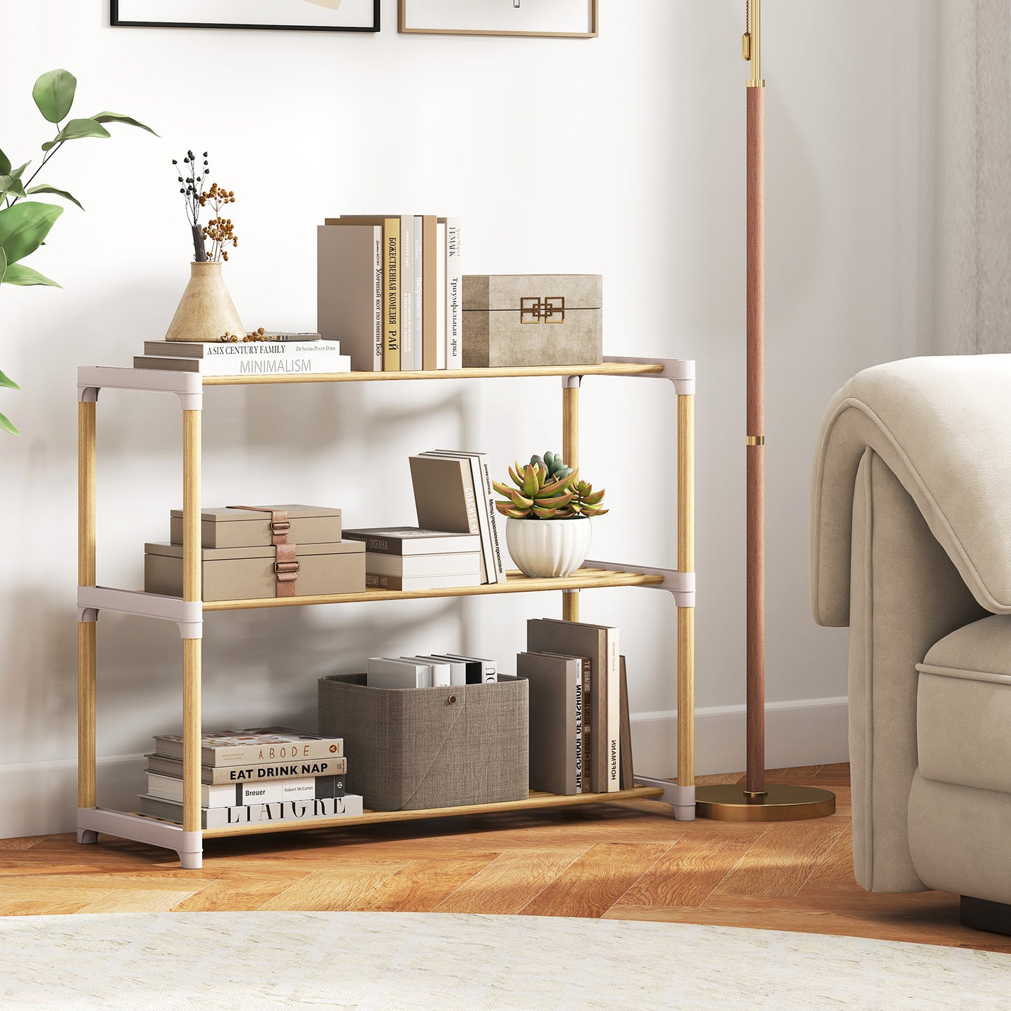 3/4-Tier Solid Wood Shoe Rack with Slatted Open Shelves-3-Tier, Natural Shoe Racks & Storage Benches at Gallery Canada