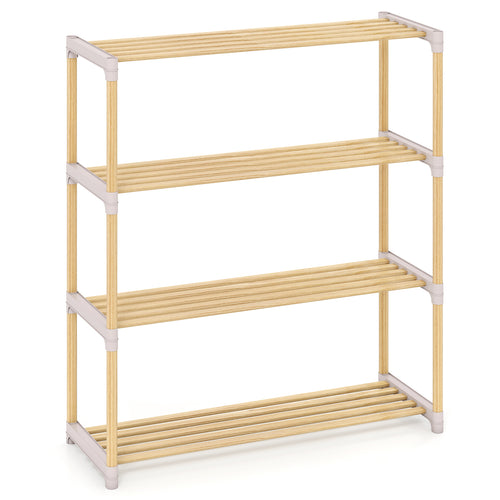 3/4-Tier Solid Wood Shoe Rack with Slatted Open Shelves-4-Tier, Natural