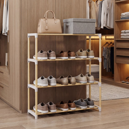3/4-Tier Solid Wood Shoe Rack with Slatted Open Shelves-4-Tier, Natural Shoe Racks & Storage Benches at Gallery Canada