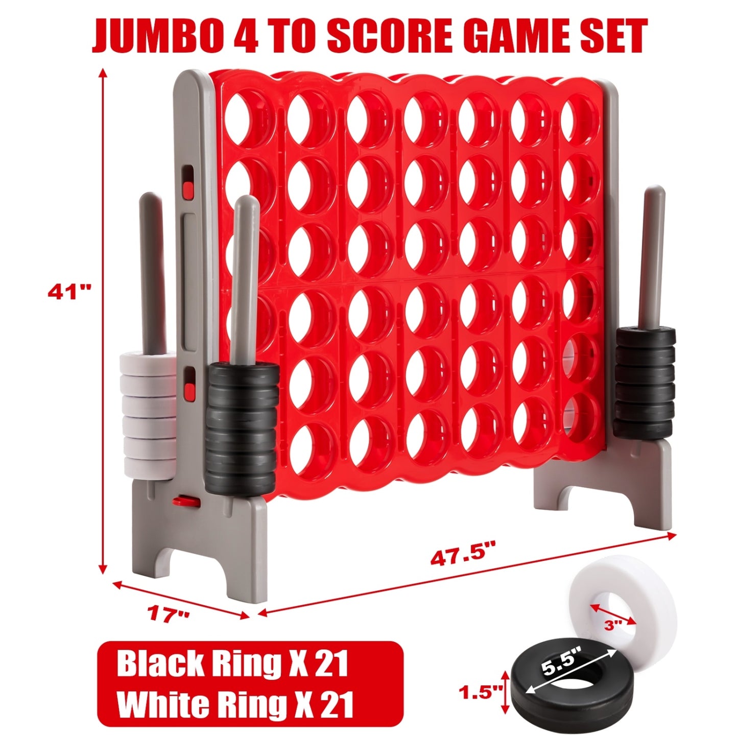 Jumbo 4 To Score Giant Game Set, 3.5 Feet Tall, 42 Rings, Red Lawn Games at Gallery Canada