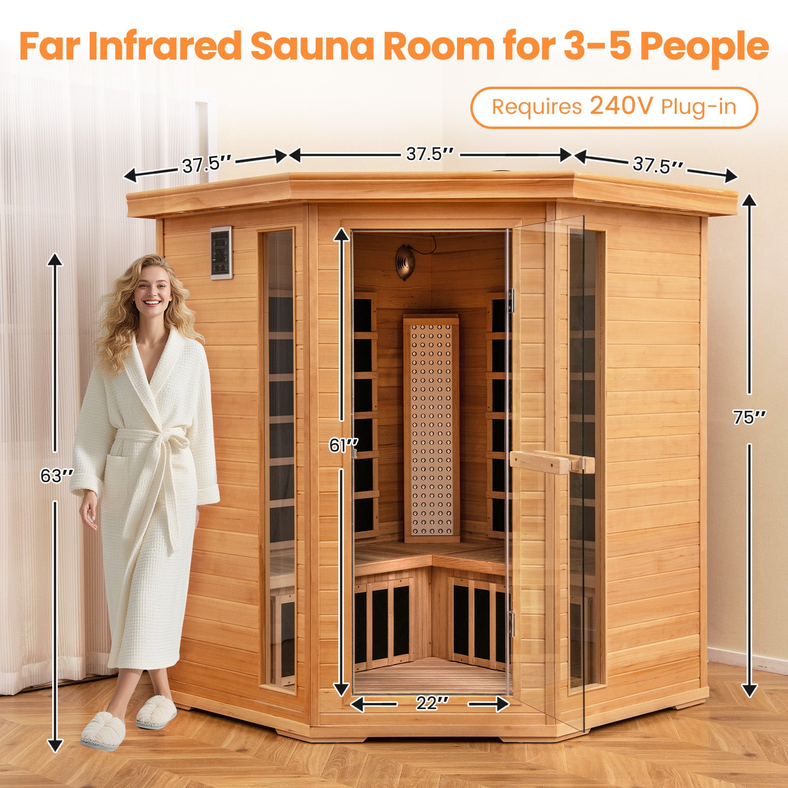 3-5 People Far Infrared Wooden Sauna Room for Home, Natural Massage at Gallery Canada