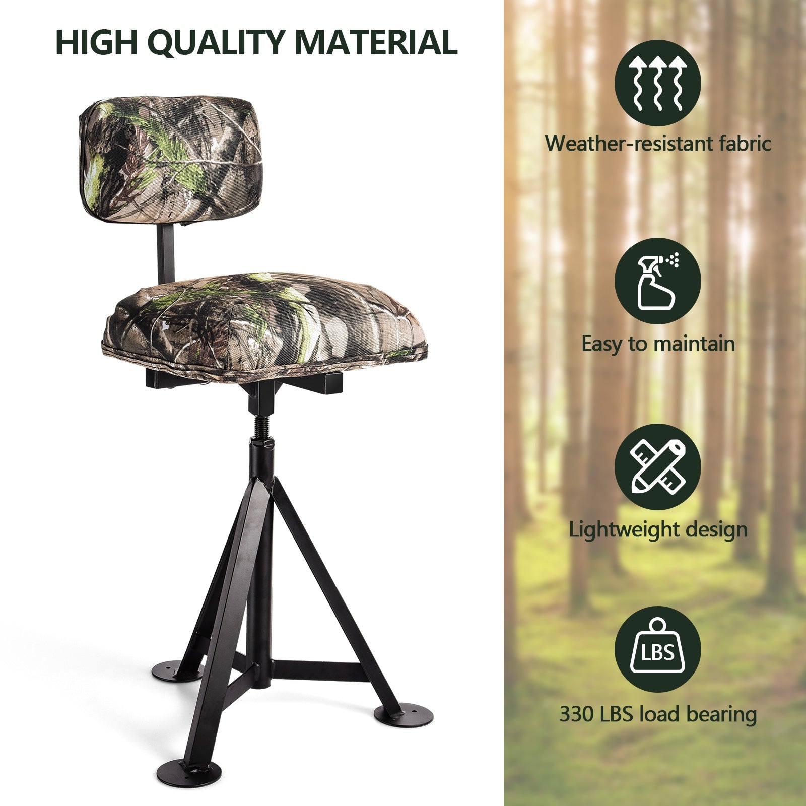 Swivel Hunting Chair Tripod Blind Stool with Detachable Backrest , Multicolor Camping Furniture at Gallery Canada