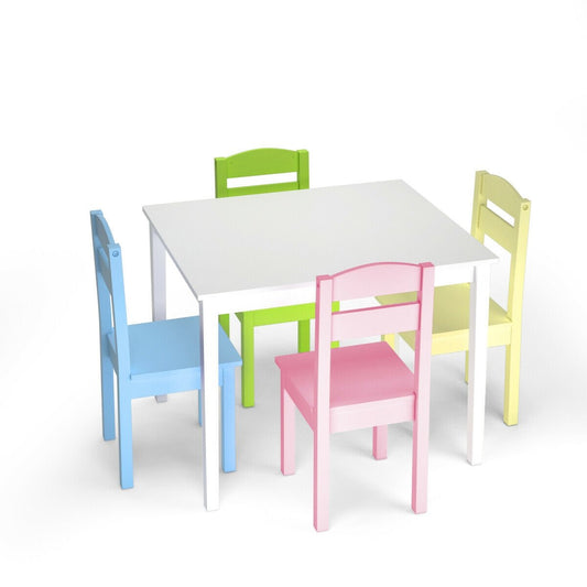 5 Pieces Kids Pine Wood Table Chair Set, Clear - Gallery Canada