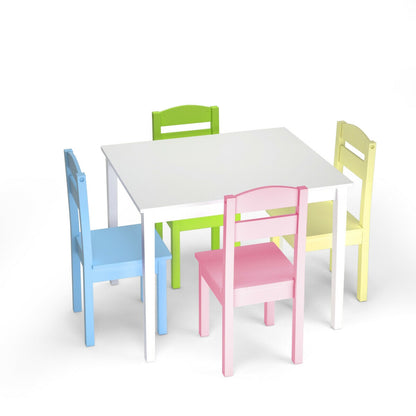 5 Pieces Kids Pine Wood Table Chair Set, Clear Kids Table & Chair Sets Clear at Gallery Canada