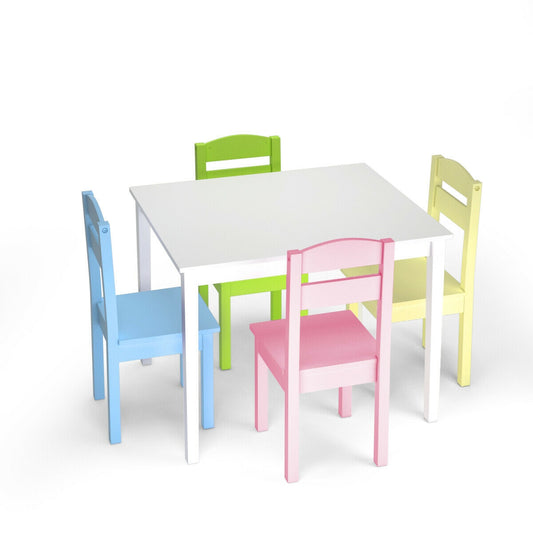 5 Pieces Kids Pine Wood Table Chair Set, Clear Kids Table & Chair Sets Clear at Gallery Canada