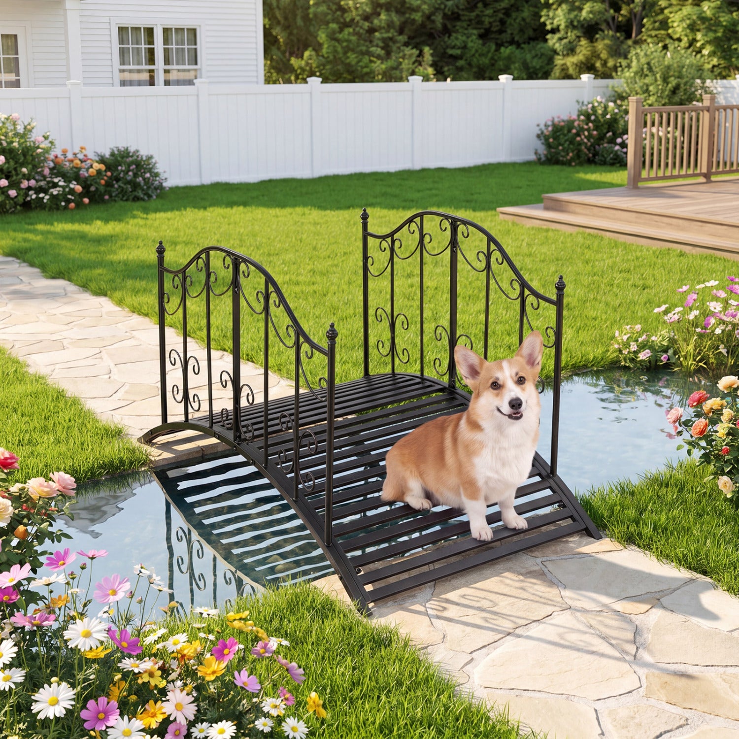 3.9 Ft Garden Metal Bridge, Black Outdoor Decor at Gallery Canada