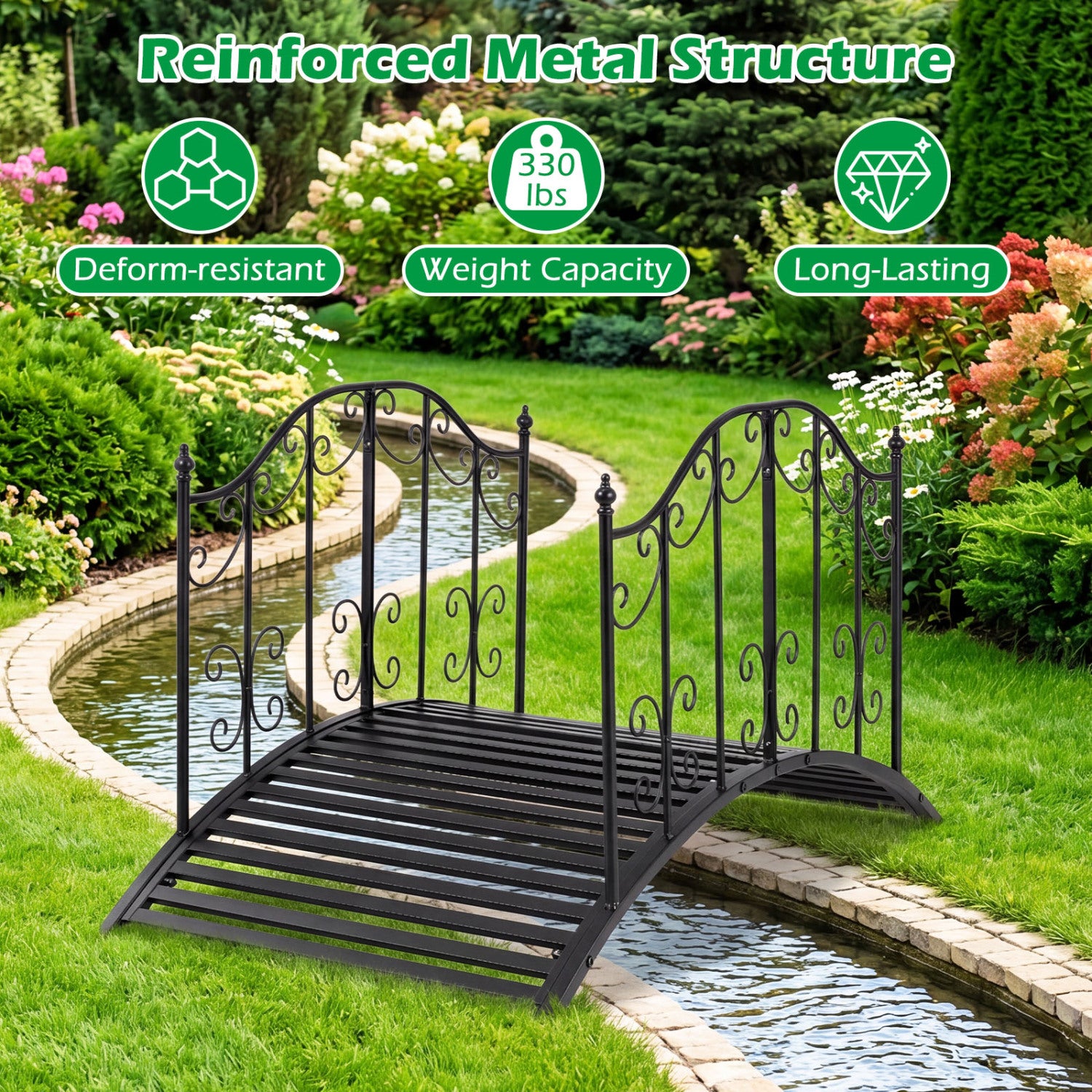 3.9 Ft Garden Metal Bridge, Black Outdoor Decor at Gallery Canada