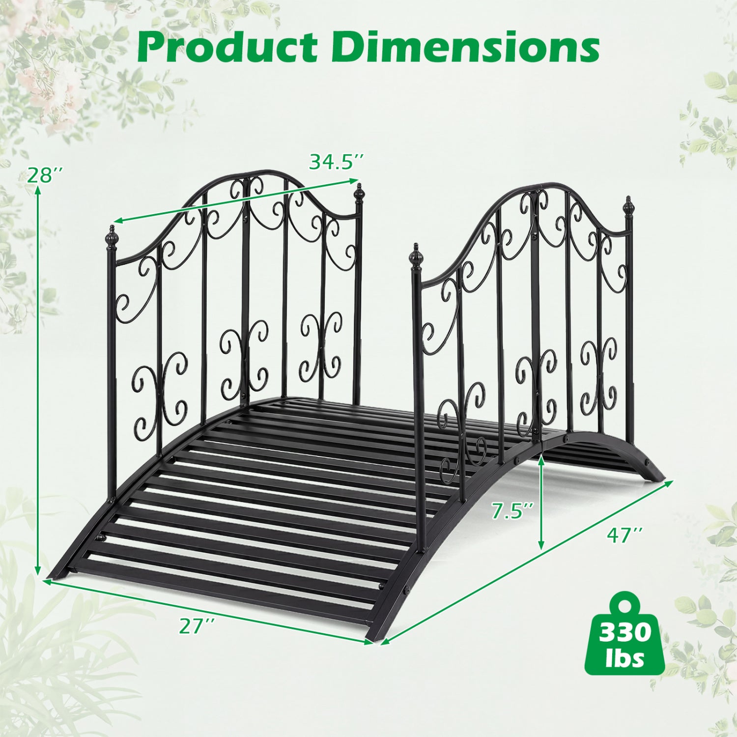 3.9 Ft Garden Metal Bridge, Black Outdoor Decor at Gallery Canada