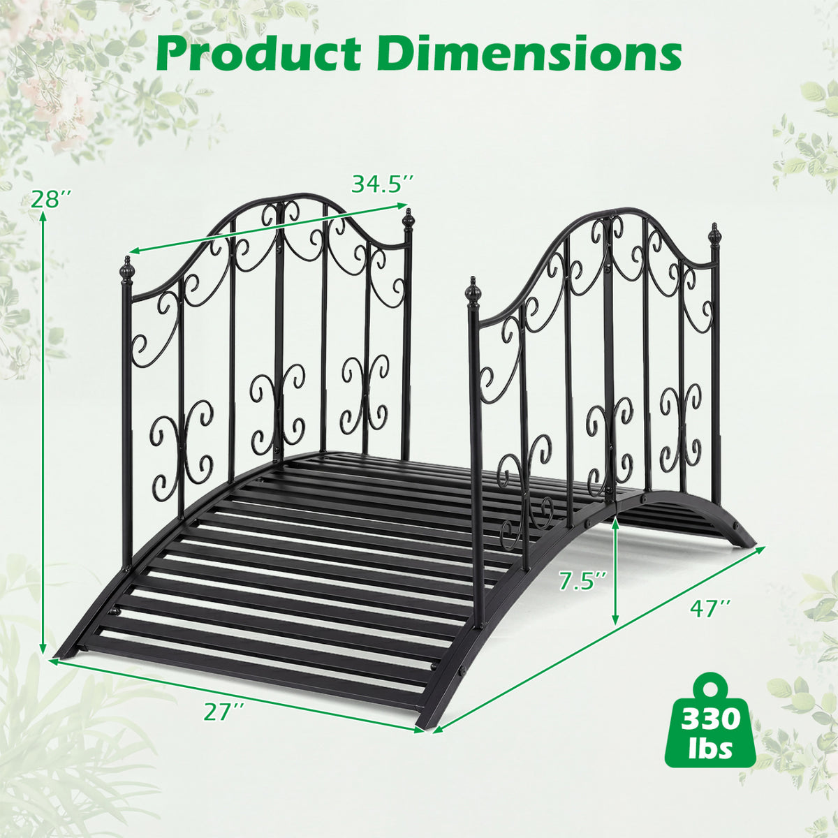 3.9 Ft Garden Metal Bridge, Black Outdoor Decor at Gallery Canada