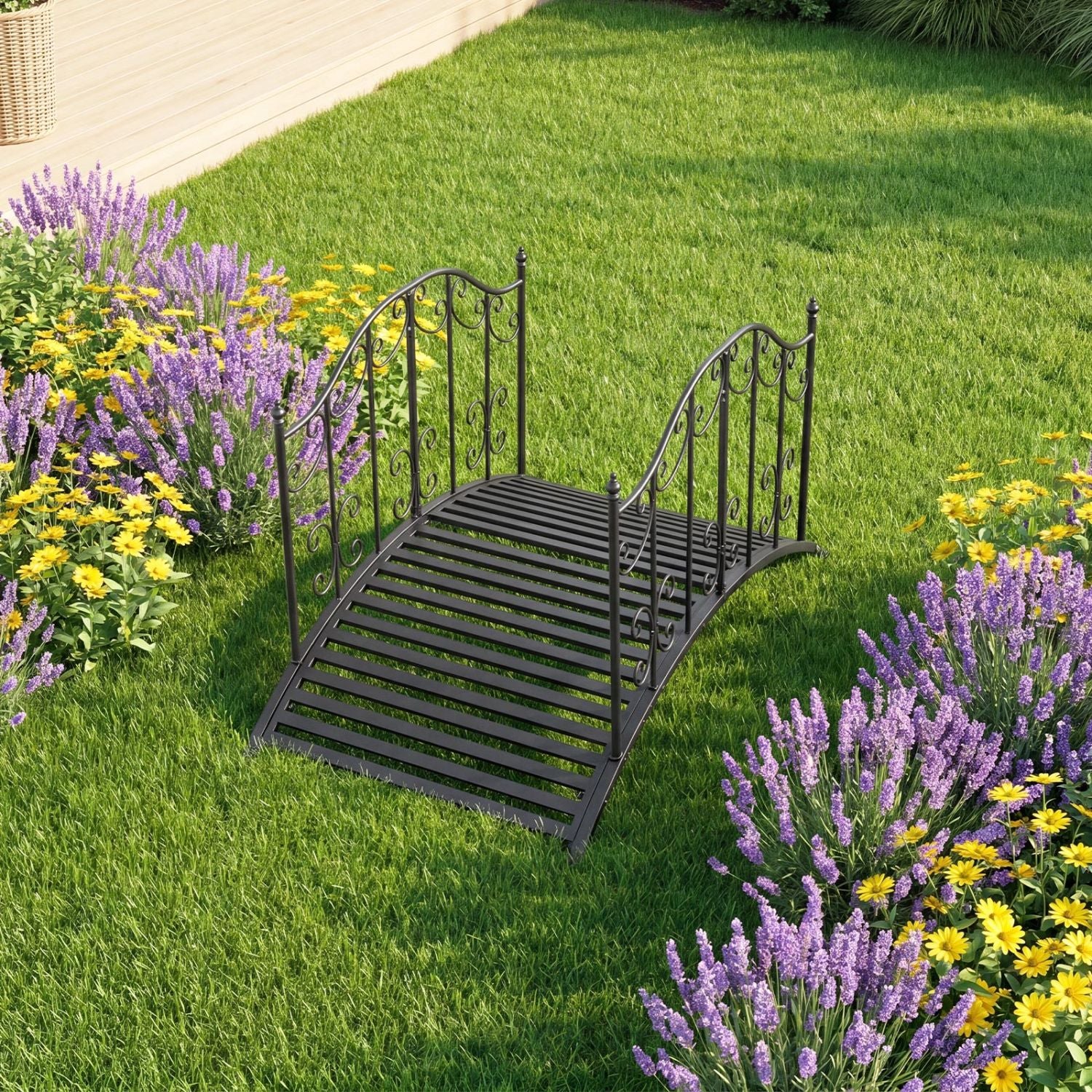 3.9 Ft Garden Metal Bridge, Black Outdoor Decor at Gallery Canada