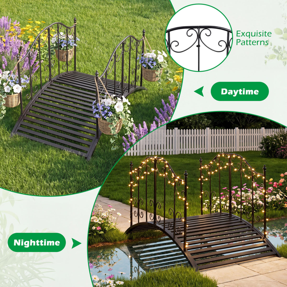 3.9 Ft Garden Metal Bridge, Black Outdoor Decor at Gallery Canada