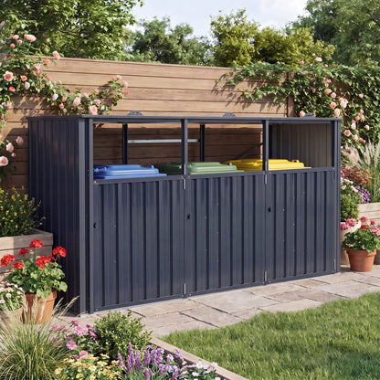 3-Bin Metal Trash Can Shed with Flip-Up Lids, Dark Gray Sheds & Outdoor Storage at Gallery Canada