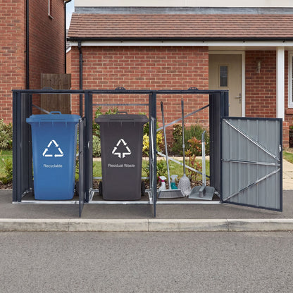 3-Bin Metal Trash Can Shed with Flip-Up Lids, Dark Gray Sheds & Outdoor Storage at Gallery Canada