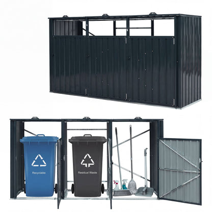 3-Bin Metal Trash Can Shed with Flip-Up Lids, Dark Gray Sheds & Outdoor Storage at Gallery Canada