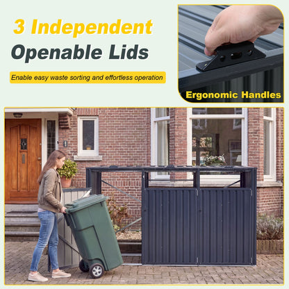 3-Bin Metal Trash Can Shed with Flip-Up Lids, Dark Gray Sheds & Outdoor Storage at Gallery Canada
