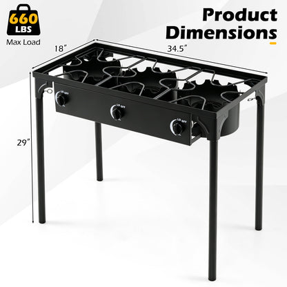 3 Burner Propane Stove, 240000 BTU, Black