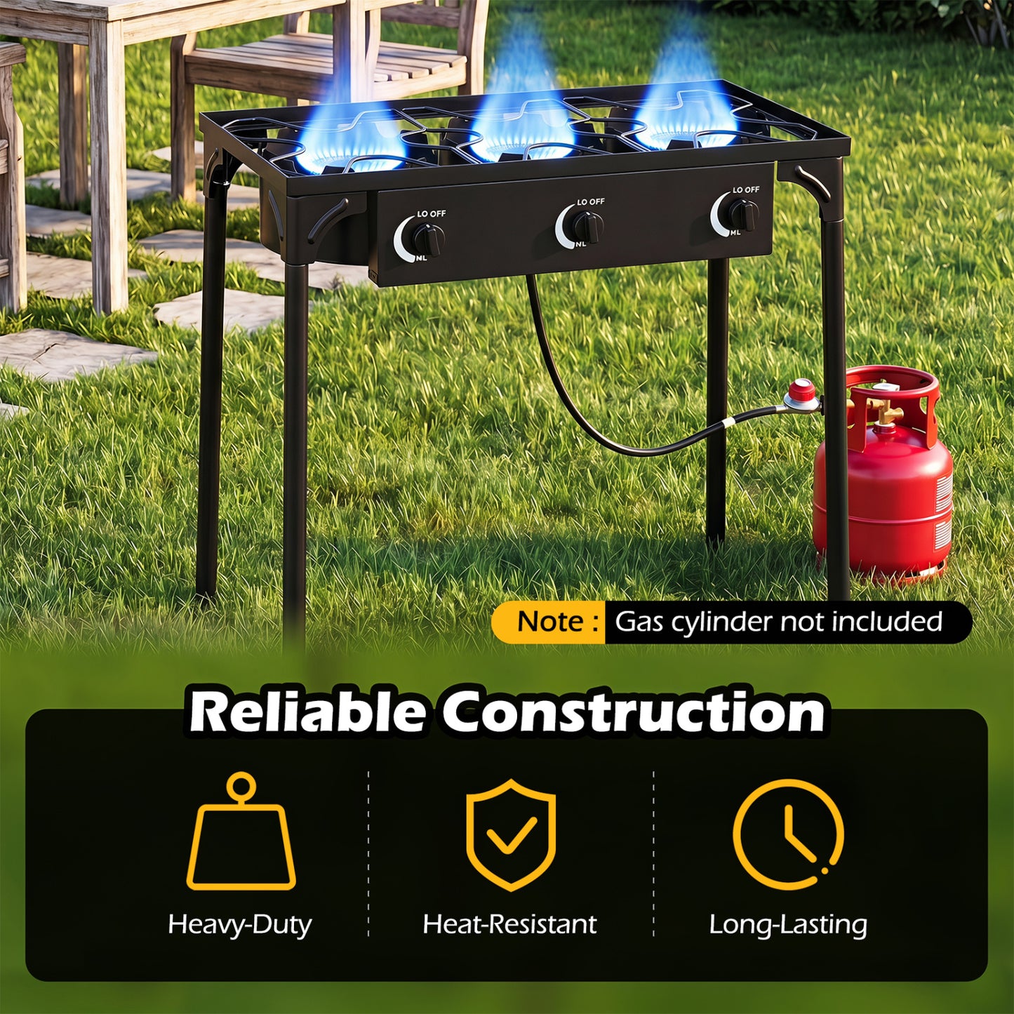 3 Burner Propane Stove, 240000 BTU, Black