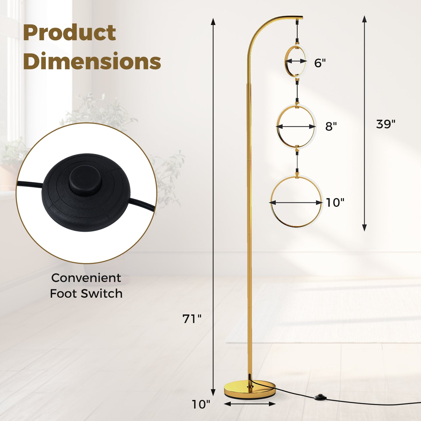 3-Circle Dimmable LED Floor Lamp, 3 Color Temperatures, Golden Table & Floor Lamps at Gallery Canada