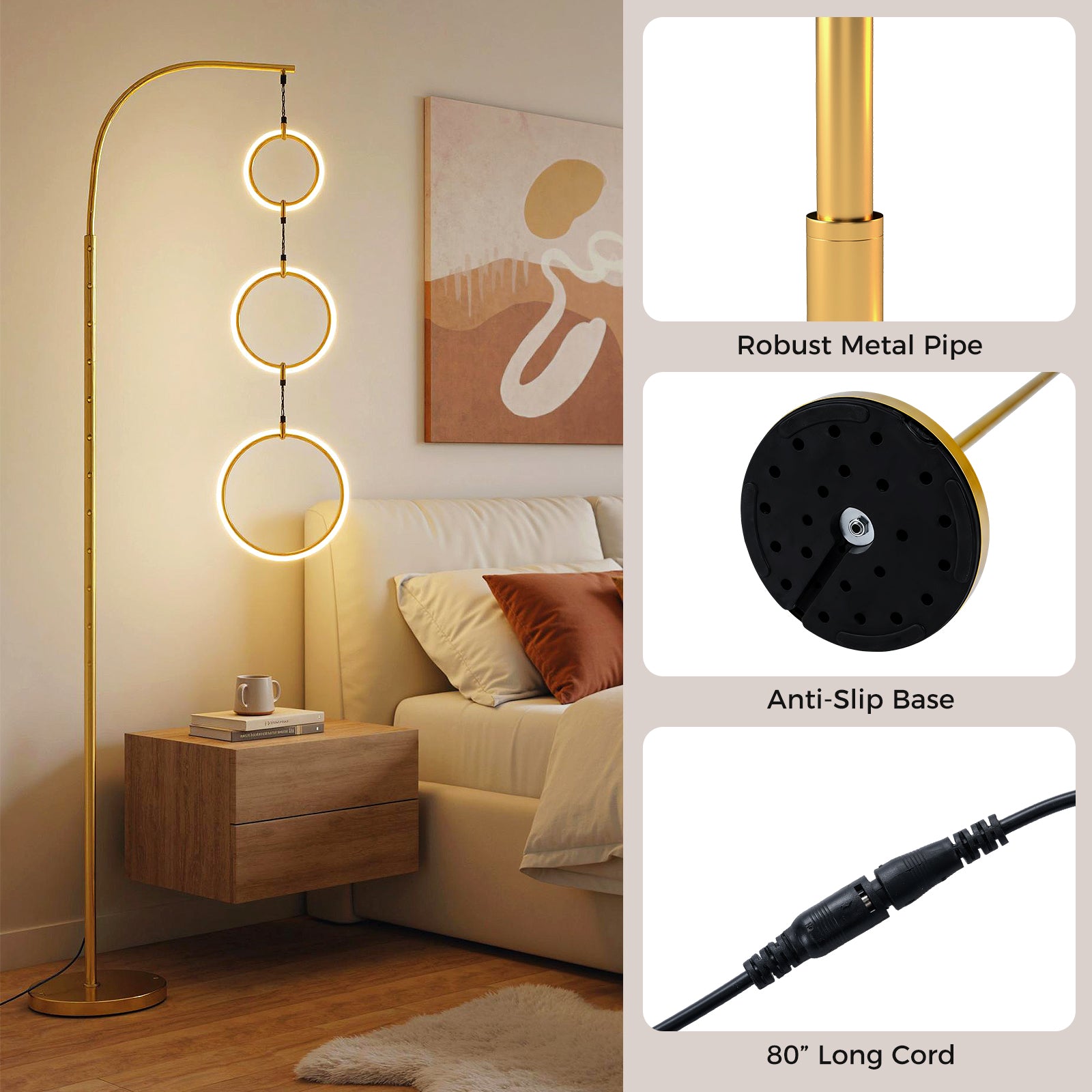 3-Circle Dimmable LED Floor Lamp, 3 Color Temperatures, Golden Table & Floor Lamps at Gallery Canada