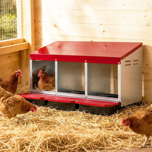 3-Compartment Metal Chicken Nesting Box, Red Chicken Coops Red at Gallery Canada