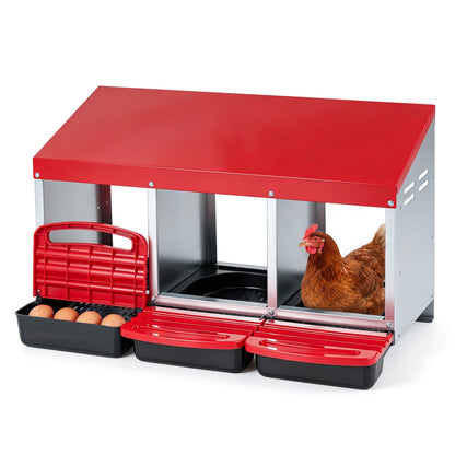 3-Compartment Metal Chicken Nesting Box, Red