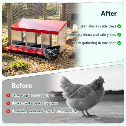 3-Compartment Metal Chicken Nesting Box, Red