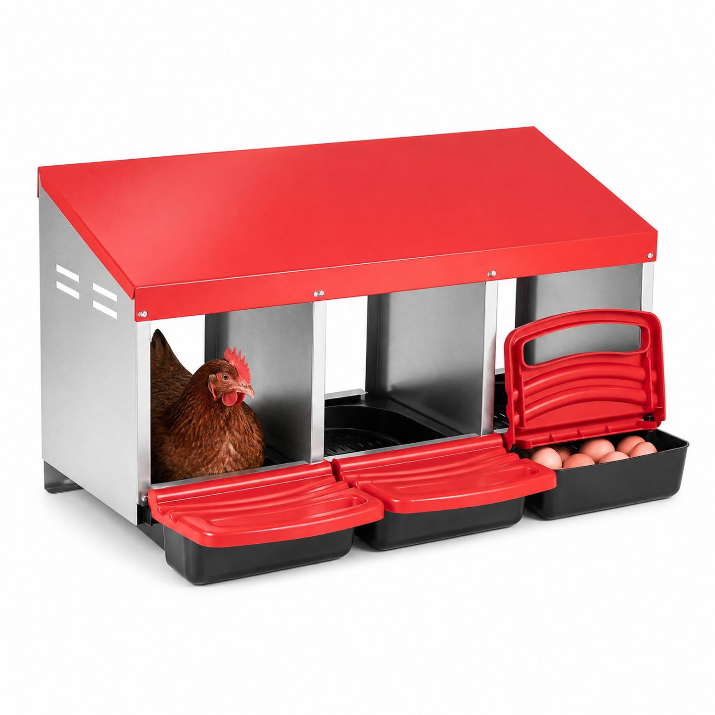 3-Compartment Roll Away Chicken Nesting Box, Red