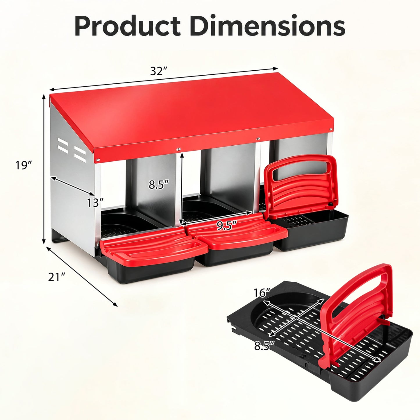 3-Compartment Roll Away Chicken Nesting Box, Red