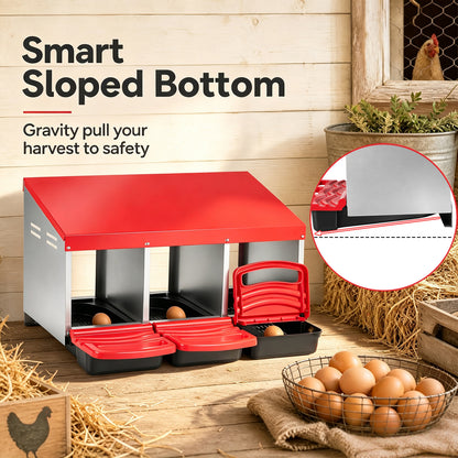 3-Compartment Roll Away Chicken Nesting Box, Red