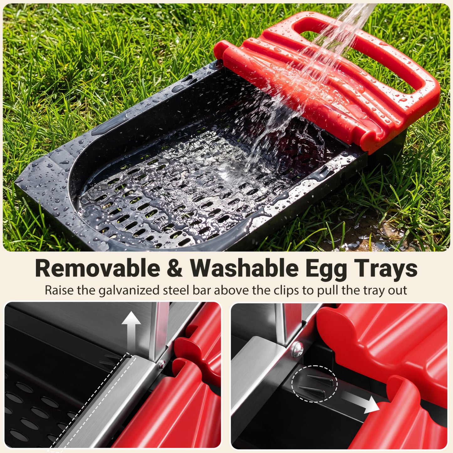 3-Compartment Roll Away Chicken Nesting Box, Red